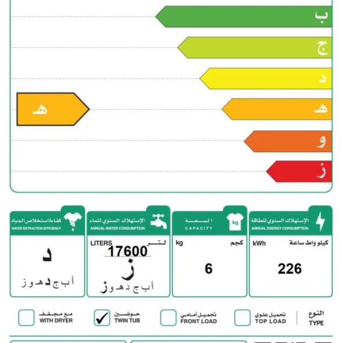 غسالة حوضين تكنو بيست سعة 6 كجم لون أبيض موديل BWS-006